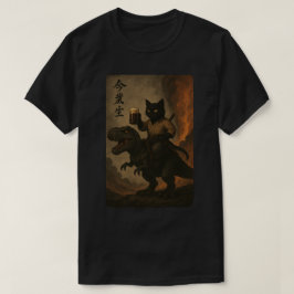 Camiseta Gato de Samurai con cerveza y T-Rex, dinosaurio de