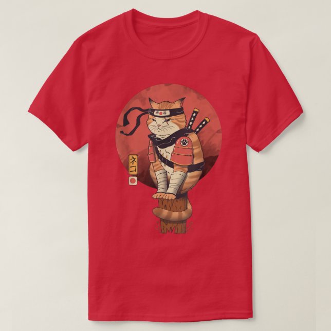 Camiseta Gato de Samurai de estilo japonés AETICON (Diseño del anverso)
