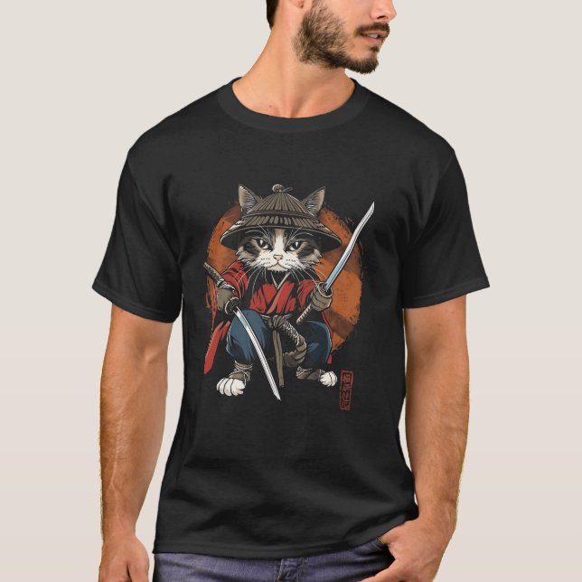Camiseta Gato de Samurai Gato Japón Guerrero de la espada K (Anverso)