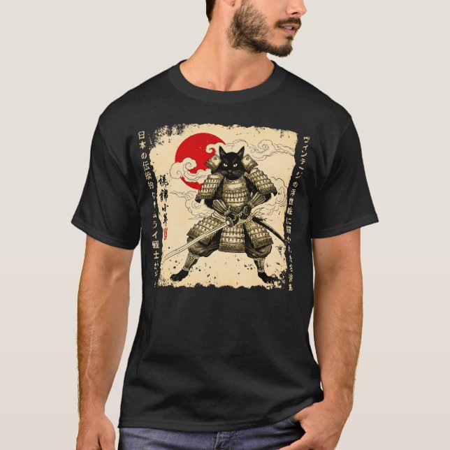Camiseta Gato de Samurai gato japonés Gato de anime guerrer (Anverso)