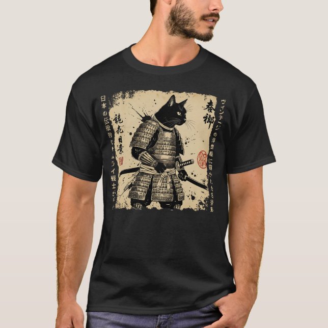 Camiseta Gato de Samurai gato japonés Gato de anime guerrer (Anverso)