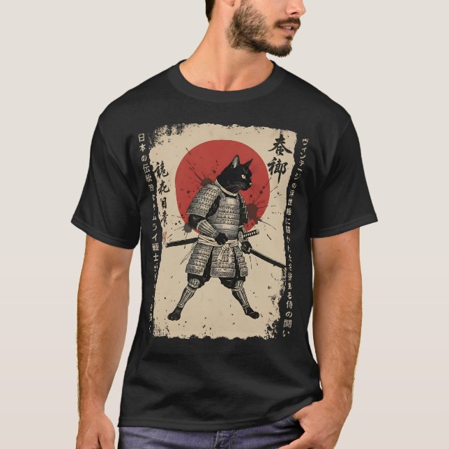 Camiseta Gato de Samurai gato japonés Gato de anime guerrer (Anverso)