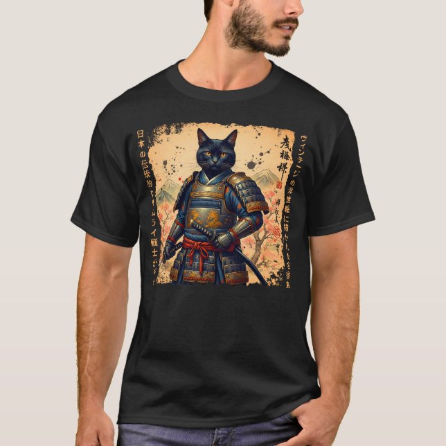 Camiseta Gato de Samurai gato japonés Gato de anime guerrer (Anverso)