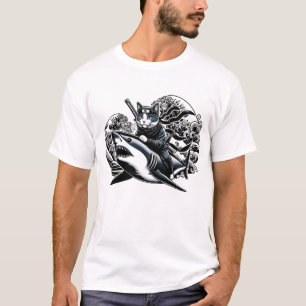 Camiseta Gato de Samurai Gato Ninja Tiburón Kanagawa Japoné