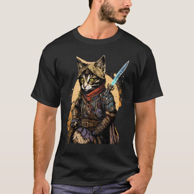 Camiseta Gato de Samurai japonés retro Bushido Guerrero Esp (Anverso)