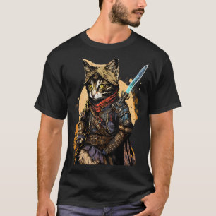 Camiseta Gato de Samurai japonés retro Bushido Guerrero Esp
