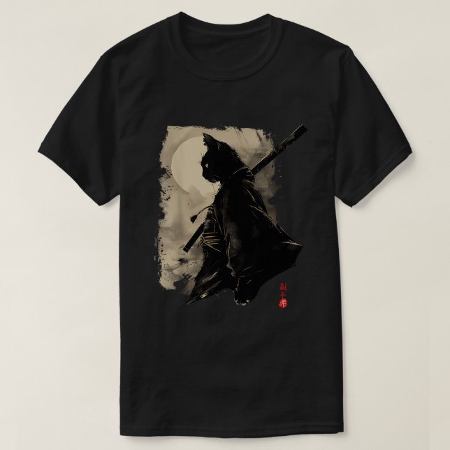 Camiseta Gato de Samurai Japonés Tattoo Kawaii Ninja Cat (Diseño del anverso)