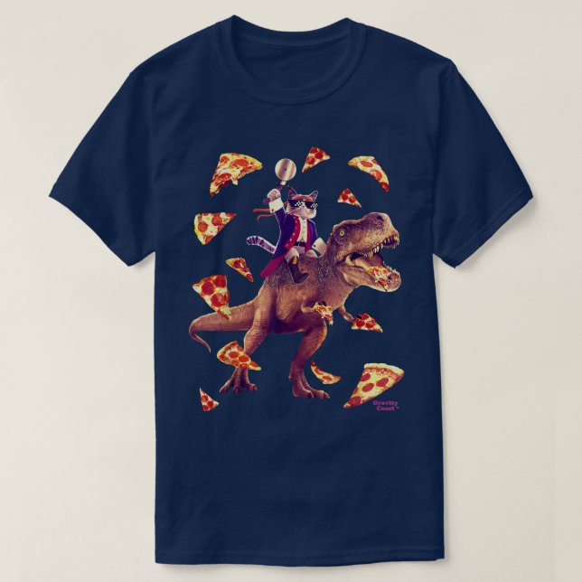 Camiseta Gato de Samurai montando en rex comiendo pizza div (Diseño del anverso)