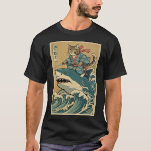 Camiseta Gato de Samurai montando pullover japonesa del tib
