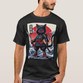 Camiseta Gato de Samurai Negro