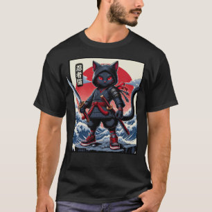 Camiseta Gato de Samurai Negro