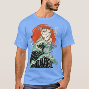 Camiseta Gato de Samurai Ninja japonés La gran ola Kanagawa