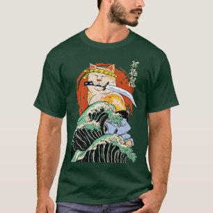 Camiseta Gato de Samurai Ninja japonés La gran ola Kanagawa