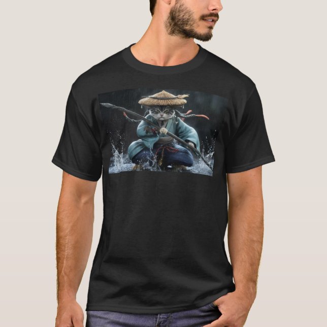 Camiseta Gato de Samurai, Ninja, línea (Anverso)