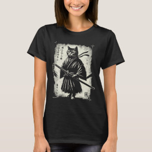 Camiseta Gato de Samurai Ukiyo-e Guerrero Arte Gráfico Sumi