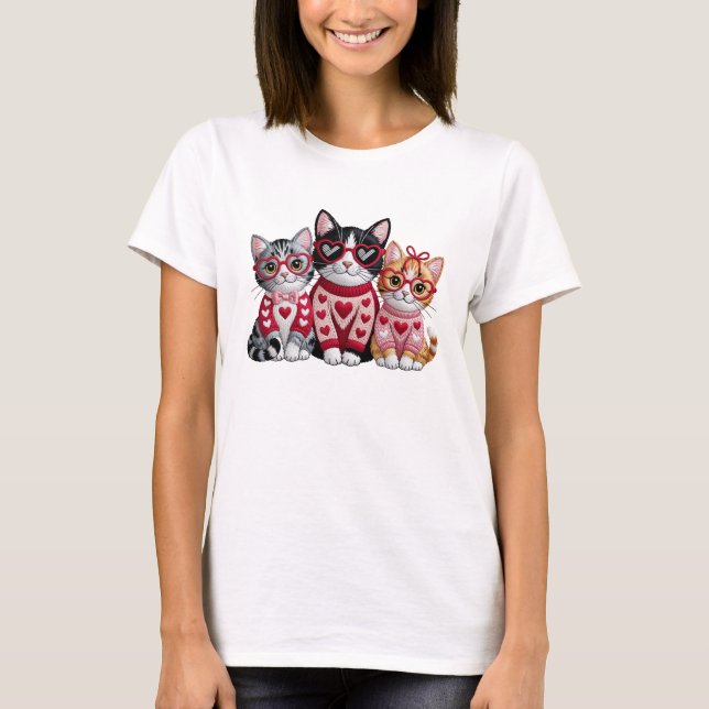 Camiseta Gato de San Valentín de ganchillo con hilo de imit (Anverso)