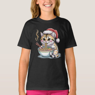 Camiseta Gato de Santa Comiendo Ramen Adorable Gatito de Na