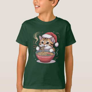 Camiseta Gato de Santa Comiendo Ramen Adorable Gatito de Na
