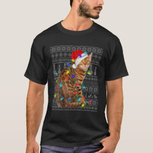 Camiseta Gato de Santa Hat Bengal Navidad iluminando un gat
