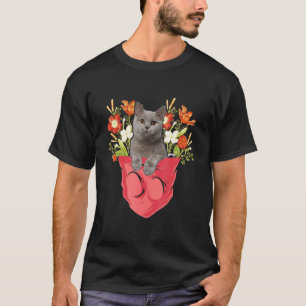 Camiseta Gato De Shorthair Británico En Pocket Floral Famil