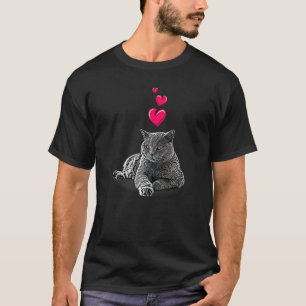 Camiseta Gato De Shorthair Británico Y Corazones Aburridos 