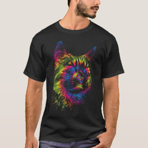 Camiseta Gato de silueta de gato colorido de tinte de tinta