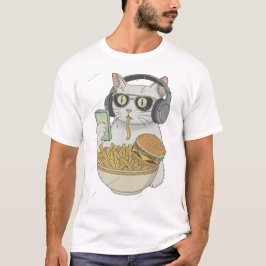 Camiseta Gato de Snack Genial con Auriculares .