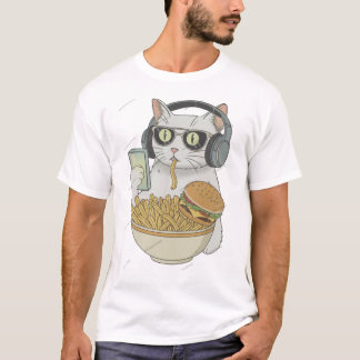 Camiseta Gato de Snack Genial con Auriculares .