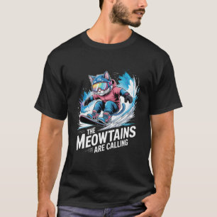 Camiseta Gato de snowboard patinando en Las Meowtañas llama