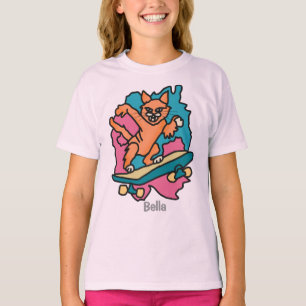 Camiseta Gato de Street Retro en Skateboard   Divertido