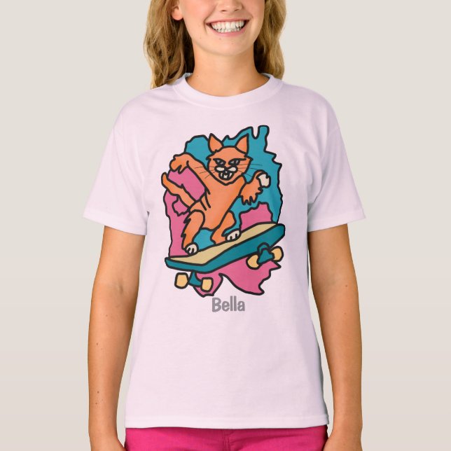 Camiseta Gato de Street Retro en Skateboard | Divertido (Anverso)