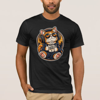 Camiseta Gato de streetwear genial bebiendo café