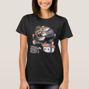Camiseta Gato de sumo luchando por sushi kawaii japonés