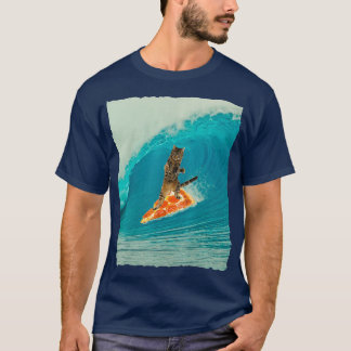 Camiseta Gato de surf Kitty en una ola con una caja de Pizz