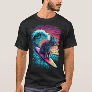Camiseta Gato de surf vintage de los 80 Vaporwave Synthwave