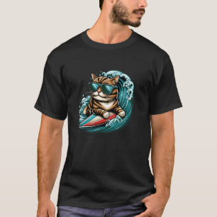 Camiseta Gato de Surfing Amante Funny Cat Beach Summer Men