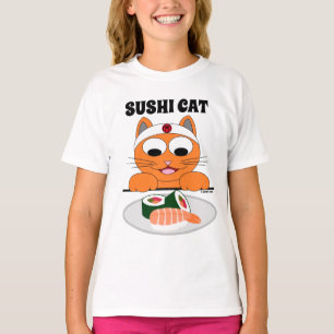 Camiseta GATO DE SUSHI Caricatura Gato Come Sushi Divertido