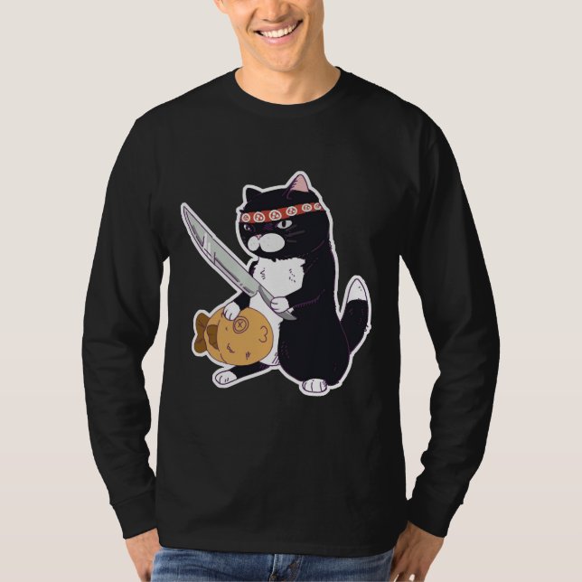 Camiseta Gato De Sushi Con Gato De Sushi Con Cuchillo Con P (Anverso)