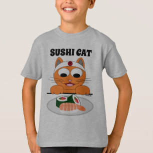 Camiseta GATO DE SUSHI Dibujo animado de gato con sushi div