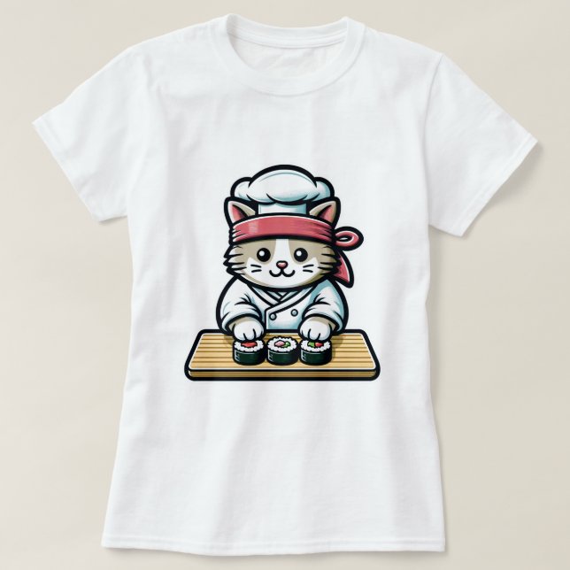 Camiseta Gato de sushi - Gato lindo y gracioso haciendo art (Diseño del anverso)