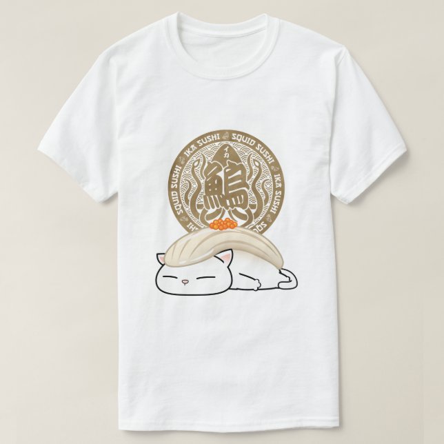 Camiseta Gato de Sushi Ika Squid (Diseño del anverso)