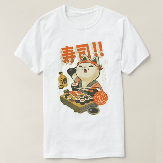Camiseta Gato de sushi - Restaurante divertido Kitty - Japo (Diseño del anverso)
