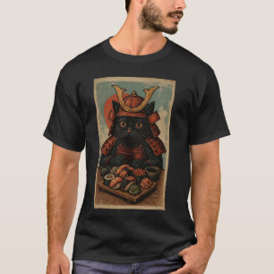 Camiseta Gato de Sushi Samurái Retro Japonés para Chicos Ho