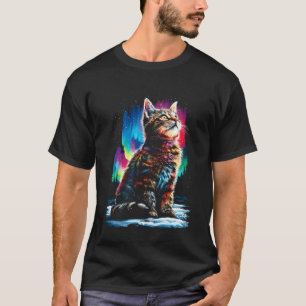 Camiseta Gato de Tabby Colorido Aurora Boreal Bosque de Inv