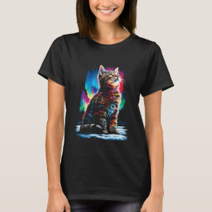 Camiseta Gato de Tabby Colorido Aurora Boreal Bosque de Inv