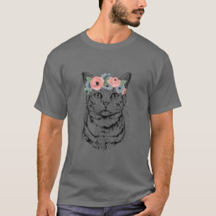 Camiseta Gato De Tabby Con Cabeza Floral Madre Gato