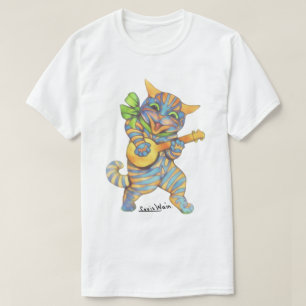 Camiseta Gato de Tabby de Wain del vintage que juega músic