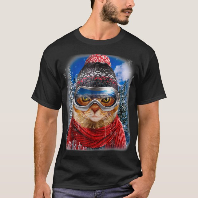 Camiseta Gato de Tabby en esquiar de invierno: deportes de  (Anverso)
