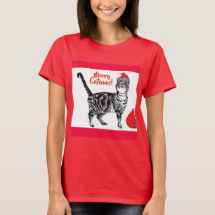 Camiseta Gato de Tabby Feliz Navidad Catsmus Red Funny Gato
