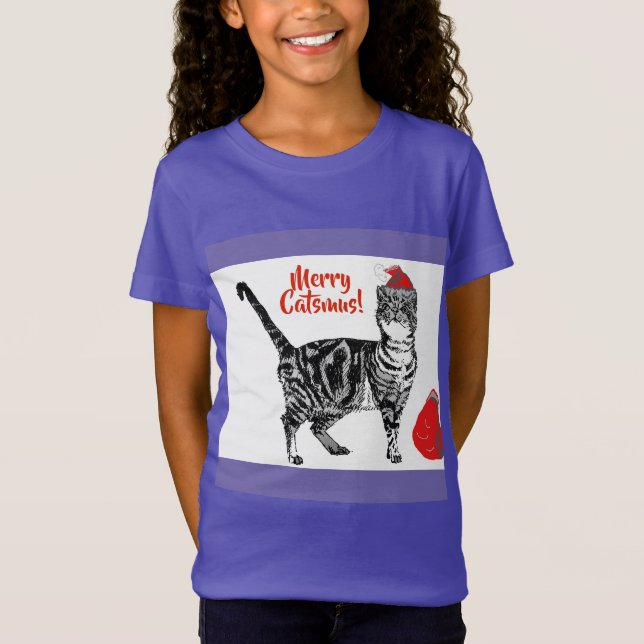 Camiseta Gato de Tabby Feliz Navidad Catsmus Red Funny Gato (Anverso)